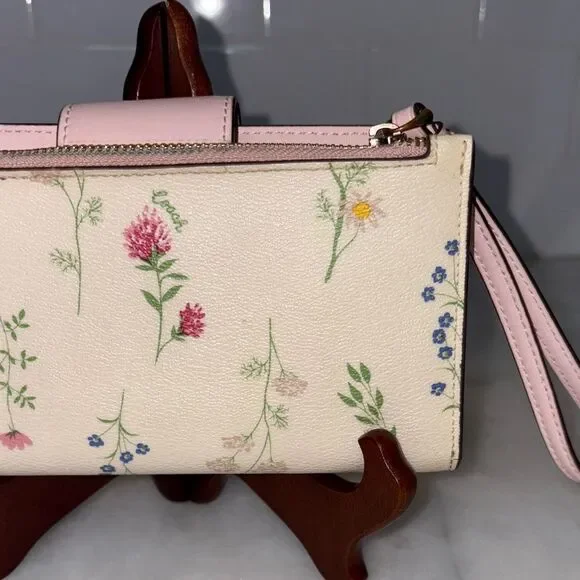Coach Wallet Wristlet Floral Wildflower Saffiano Leather Phone Case Clutch Pink - Picture 7 of 16